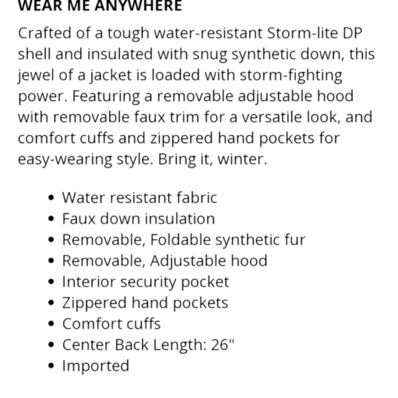 Columbia Insulated Peak to Park Snow Puffer Removable Fur and Hood Coat  S - Picture 5 of 13